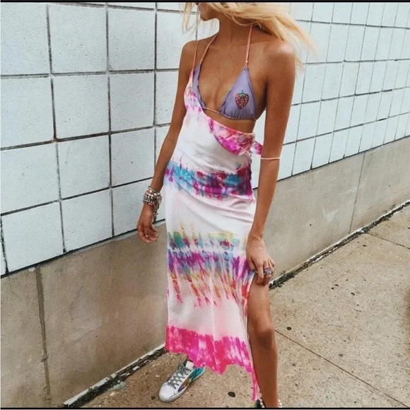 Dannijo Strawberry Fields Tie Dye Silk Slip Dress
